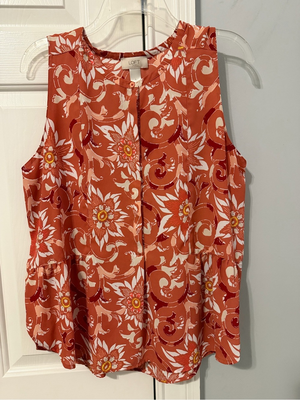 LOFT Rust Floral Sleeveless Peplum Camisole